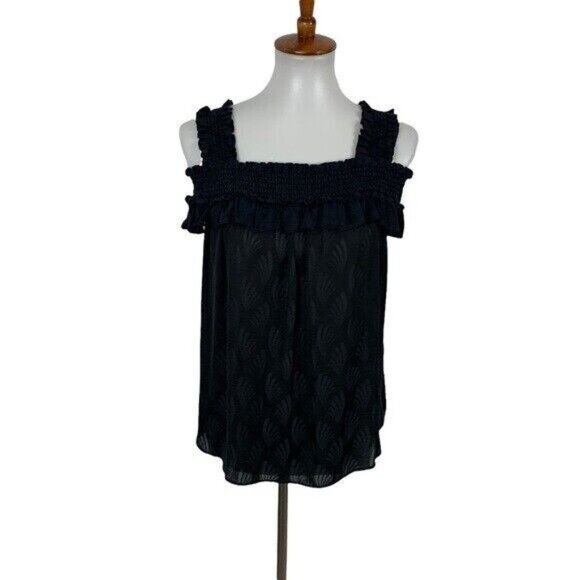 Anthropologie Black Smocked Ruffle Strap Sleeveless Textured Boho Tank Top S - Picture 1 of 7